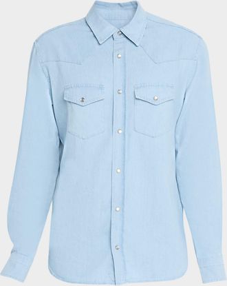 Tom Ford Mens Chambray Slim Fit Snap-Front Western Shirt