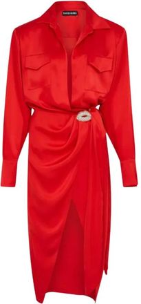 DAVID KOMA Shirt Midi Jurk - Dames - Shirt Kleedjes - Rood - S - Leer - Kleedjes