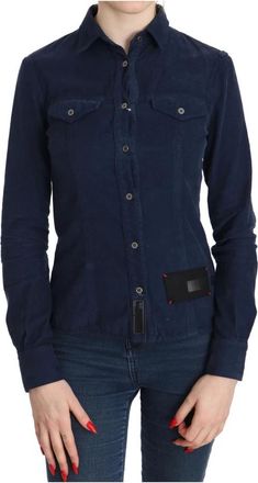 Acht Denim Shirts, female, Blue, Size: 2XS Long-Sleeve Collared Polo Blouse