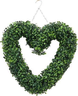 OEM Corona De Boj En Forma De Coraz&oacute;n - 42 Cm (16,5 Pulgadas), Follaje Artificial, Para Bodas O Puertas