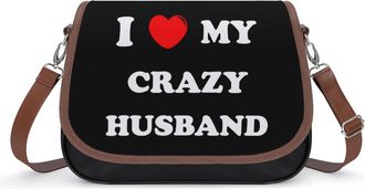 Generic I Love My Crazy Husband Crossbody Bag Womens Handbag PU Message Bags Shoulder Purse with Adjustable Strap