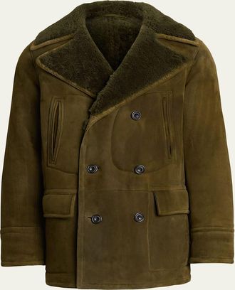 Ralph Lauren Purple Label Mens Suede Shearling-Lined Double-Breasted Jacket