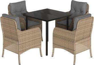 vidaXL 5 Piece Garden Dining Set with Cushions Beige Poly Rattan vidaXL