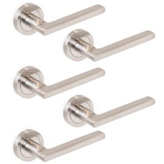 Emuca Lote De 5 Manivelas Perth Para Puertas De Interior, Con Roseta D.50mm, Aluminio Y Zamak, N&iacute;quel Satinado - Emuca