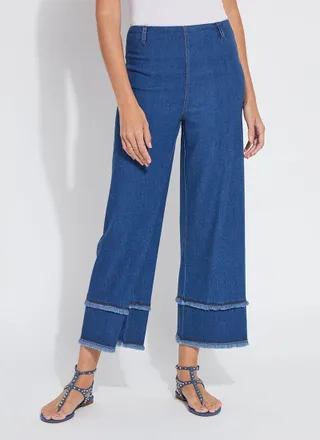 Lyss&eacute; Fringe Hi Waist Wide Leg Crop Denim (26 Inseam)