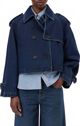 Closed Cropped Trench Coat In Dark Blue