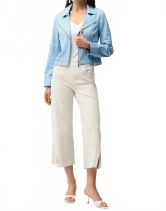 Joseph Ribkoff Foiled Faux Suede Fitted Jacket With Decorative Buckles In Blue