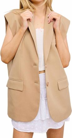 Mimosa Structured Oversized Blazer Vest With Shoulder Pads In Beige