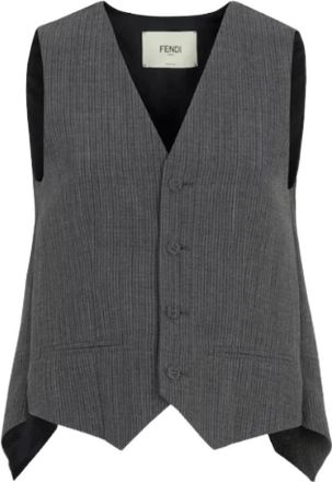 Fendi Grijs Nadelstreep Wollen Gilet met Cape Mouwen - Dames - Gillet - Grijs - S - Wol - Kostuums