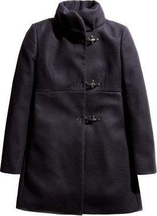 Fay Structured Black Coat With Stand-Up Collar And Toggle Closures