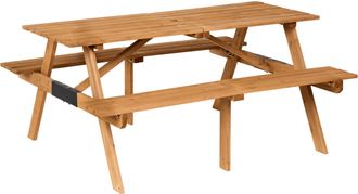 Beliani Mesa De Comedor Exterior Para P&iacute;cnic Estilo R&uacute;stico Moderno De Madera De Abeto Con Bancos Marr&oacute;n Claro Roscigno