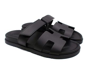 Herm&egrave;s Black Leather Chypre Sandal Size 39