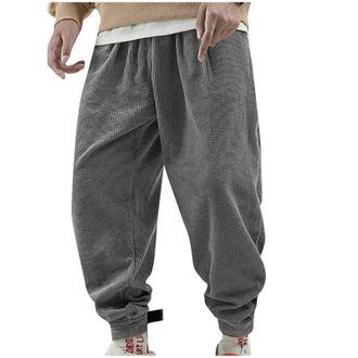 Generic Corduroy Trousers Men Loose Fit Joggers with Pockets Smart Casual Cuffed Jogging Bottoms Plain Colour Baggy Pants Wide Leg Durable Trousers Spring Aut