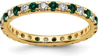 Diamond2Deal 14k Yellow Gold Lab Grown Diamond & Emerald Eternity Wedding Band Ring 1/2Ct Clarity- VS Color- G-H