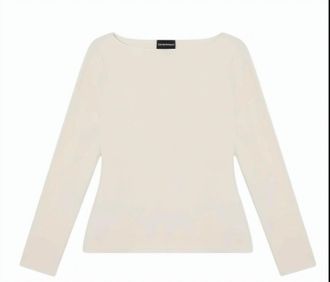 Emporio Armani Boat Neck Stretch Jersey Textured Sweater