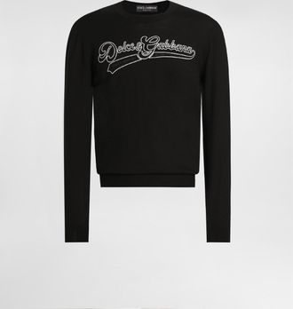 Dolce & Gabbana Virgin Wool Pullover With Embroidery - Man Sweaters And Cardigans Black 44