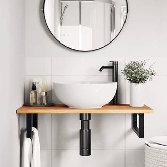 Berkfield Home Bathroom Vanity Top Oil Finished 100x40x2 cm Solid Wood Acacia in Brown | Size: 100 x 40 x 2 cm