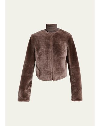 Gabriela Hearst Hermera Collarless Lamb Shearling Crop Bolero Jacket