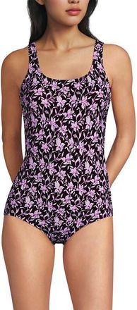 Lands End Tugless Low Leg One Piece Swimsuit in Tropic Floral Ditsy/dark Wine at Nordstrom, Size 6