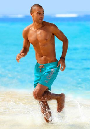 s.Oliver Badeshorts S.OLIVER, Herren, Gr. XXL (58/60), N-Gr, blau (t&uuml;rkis), Microfaser, Polyester, Badehosen Badeshorts, mit trendigem Logoprint