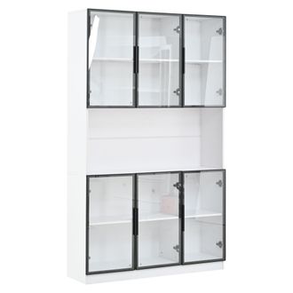 STILVORA Vetrina Con 6 Ante, Ante In Vetro, Led E Chiusura Ammortizzata Per Soggiorno O Negozio, In Mdf, Bianca, 120 &times; 34 &times; 200 Cm