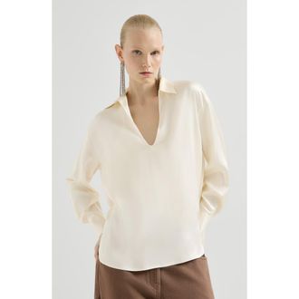 Brunello Cucinelli Silk satin blouse in Panama at Nordstrom, Size X-Large