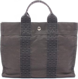 Herm&egrave;s Gray Nylon Canvas Canvas Handbag Tote Bag (Pre-Owned)