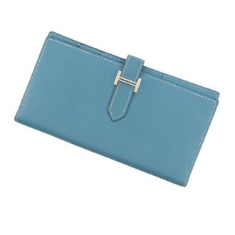 Herm&egrave;s Kara Blue Jean Epsom Leather Long Wallet (Bi-Fold) (Pre-Owned)