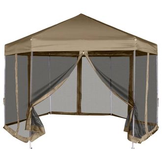 vidaXL Vidaxl - Carpa Desmontable Hexagonal Paredes Gris Taupe 3,6x3,1m 220g/m&sup2;