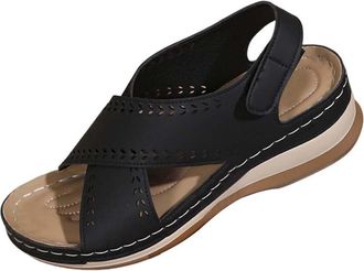 Generic Ladies Wedge Sandals Open Toe Summer Sandals Solid Color Stylish Comfortable Cushion Lightweight Orthopedic Shoes with Arch Support Outdoor Beach