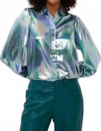 Esqualo Bess Faded Brilliance Blouse In Teal, Blue And Silver