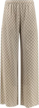 Gucci GG Zijden Broek - Dames - Wijde Broeken - Beige - S - Broeken