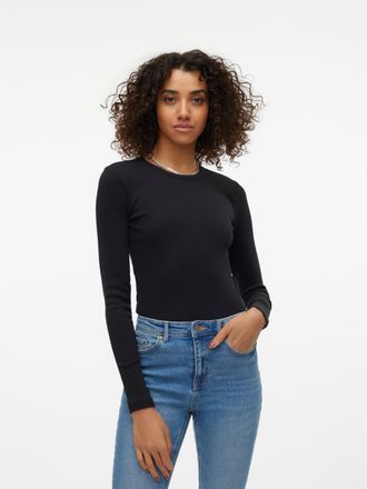 Vero Moda Langarmshirt VERO MODA VMCHLOE LS SHORT TOP JRS NOOS, Damen, Gr. XL, schwarz, Feinripp, Obermaterial: 95% Baumwolle, 5% Elasthan, unifarben, slim fit 
