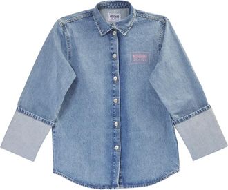 Moschino Oversized Denim Shirt met Logo Print - Dames - Spijkeroverhemden - Blauw - S - Denim - Overhemden