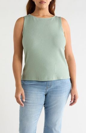Liverpool L.A. Boat Neck Sleeveless Rib Top in Dusty Sage at Nordstrom, Size 1X