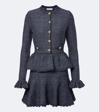 Self Portrait Knitted peplum cotton and wool-blend minidress
