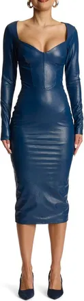 Naked Wardrobe Down to the Corset Long Sleeve Faux Leather Dress in Navy at Nordstrom Rack, Size Large