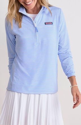Vineyard Vines Microstripe Sankaty Half Zip Shep Shirt in F Stripe Serenity at Nordstrom, Size Xx-Small