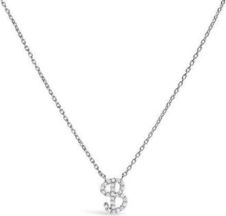 House of Brilliance 10K Gold Diamond Accent A-Z Initial Script Style Pendant Necklace in White | B at Nordstrom