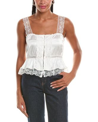 Alice & Olivia Alice + Olivia Annabeth Embroidered Square Neck Crop Top