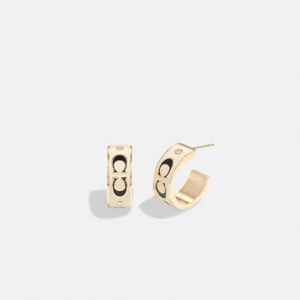 Coach Womens Kissing C Small Enamel Huggie Earrings - White & Gold Metal - One Size