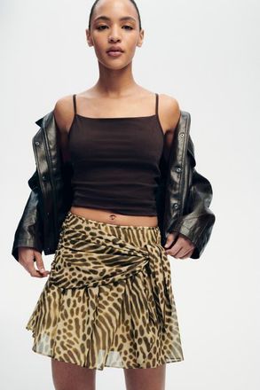 H&M Tie-detail Flared Skirt in Dark Khaki Green/patterned at Nordstrom, Size 10