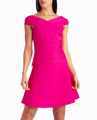 Nicole Miller Dakota Knit Cap Sleeve Top In Precious Pink