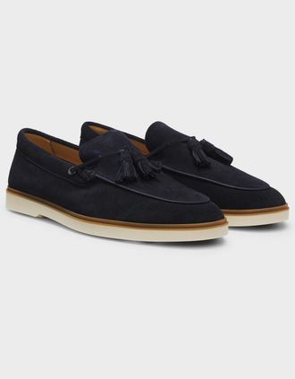 HUGO BOSS Mens BOSS Orange Hedley Mens Suede Loafers with Tassel Trim - Dark Blue 402 - Navy - Size: 12