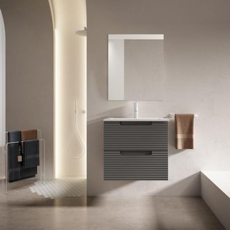 Saniclass Prime Balance Badkamermeubelset - 60x55x45cm - 1 ovale keramische wasbak wit - 1 kraangat - 2 lades - rechthoekige spiegel - mat antraciet