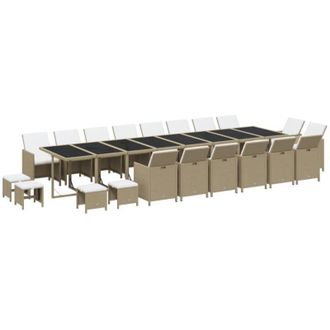 vidaXL Set Comedor De Jard&iacute;n 21 Pzas Con Cojines Rat&aacute;n Sint&eacute;tico Beige Vidaxl