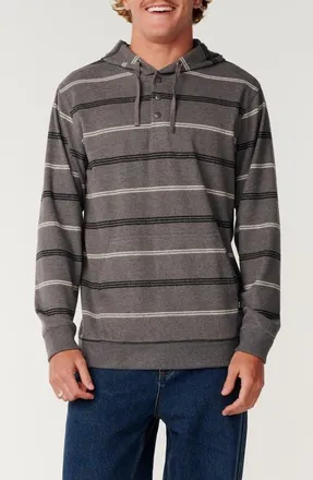 Rip Curl Grid Hood Stripe Henley Hoodie in Deep Mushroom at Nordstrom, Size Xx-Large
