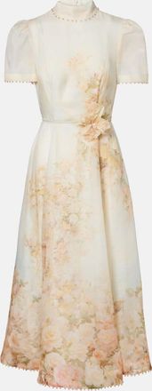 Zimmermann Abito midi Memento in lino e seta con stampa floreale