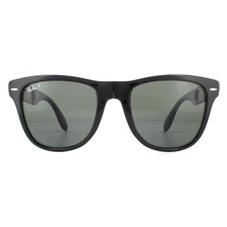 Ray-Ban Rectangle Black Green Polarized Folding Wayfarer 4105 Sunglasses