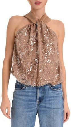 Ciebon Mae Sequin Twist Neck Sleeveless Top in Tan at Nordstrom Rack, Size X-Small